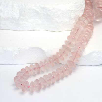 Pink Rose Quartz 10mm German Cut Faceted Rondelles Bead Strand