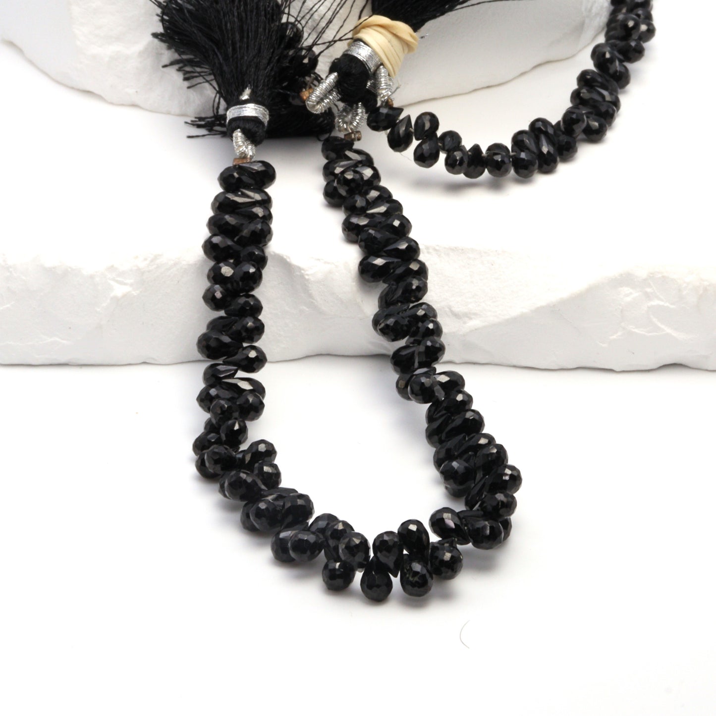 Black Spinel 5x3mm Faceted Teardrop Briolettes Bead Strand