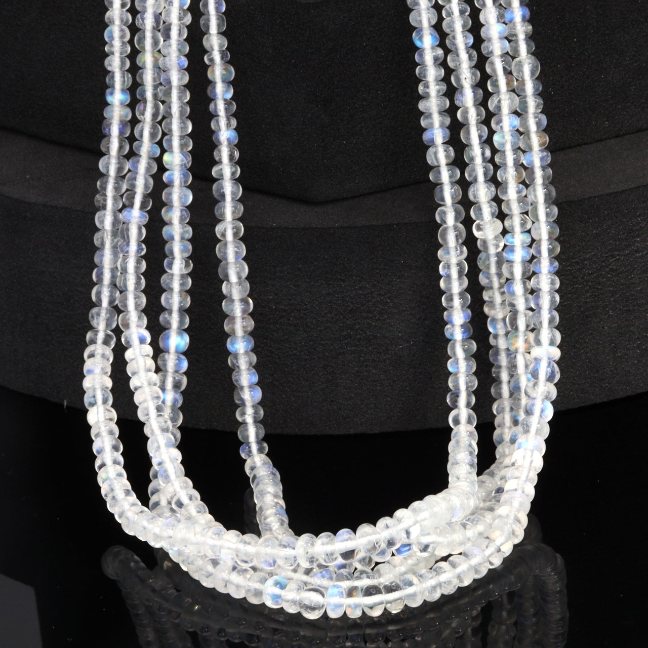 AA Blue Rainbow Moonstone 3.5mm - 4.5mm Smooth Rondelles Bead Strand