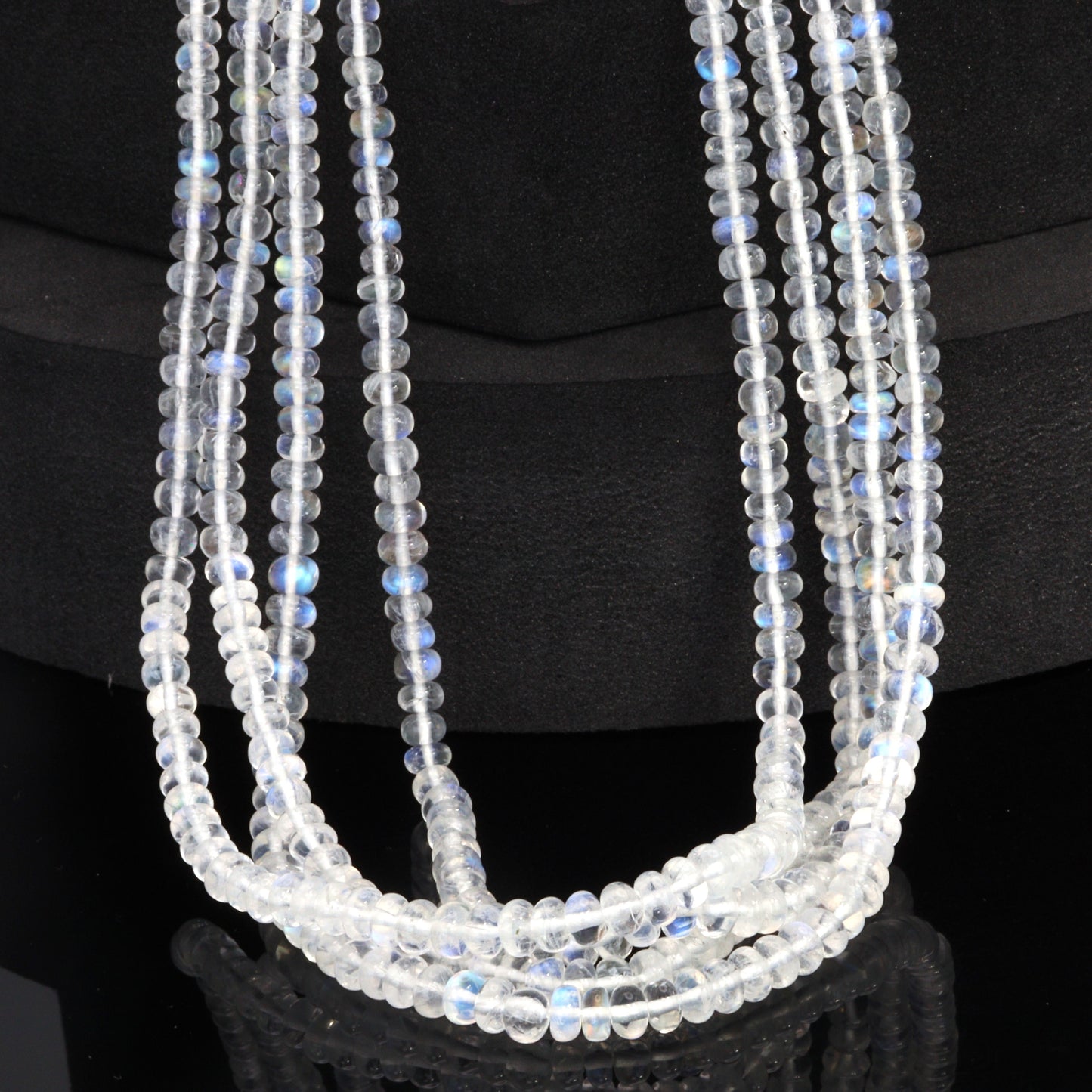 AA Blue Rainbow Moonstone 3.5mm - 4.5mm Smooth Rondelles Bead Strand