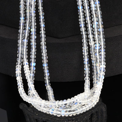AA Blue Rainbow Moonstone 3.5mm - 4.5mm Smooth Rondelles Bead Strand
