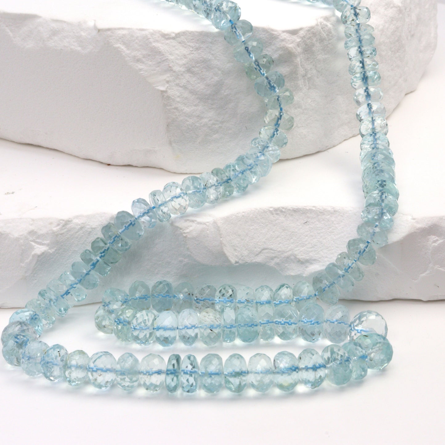 Blue Aquamarine 6mm - 7mm Faceted Rondelles Bead Strand