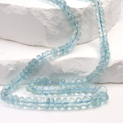 Blue Aquamarine 6mm - 7mm Faceted Rondelles Bead Strand