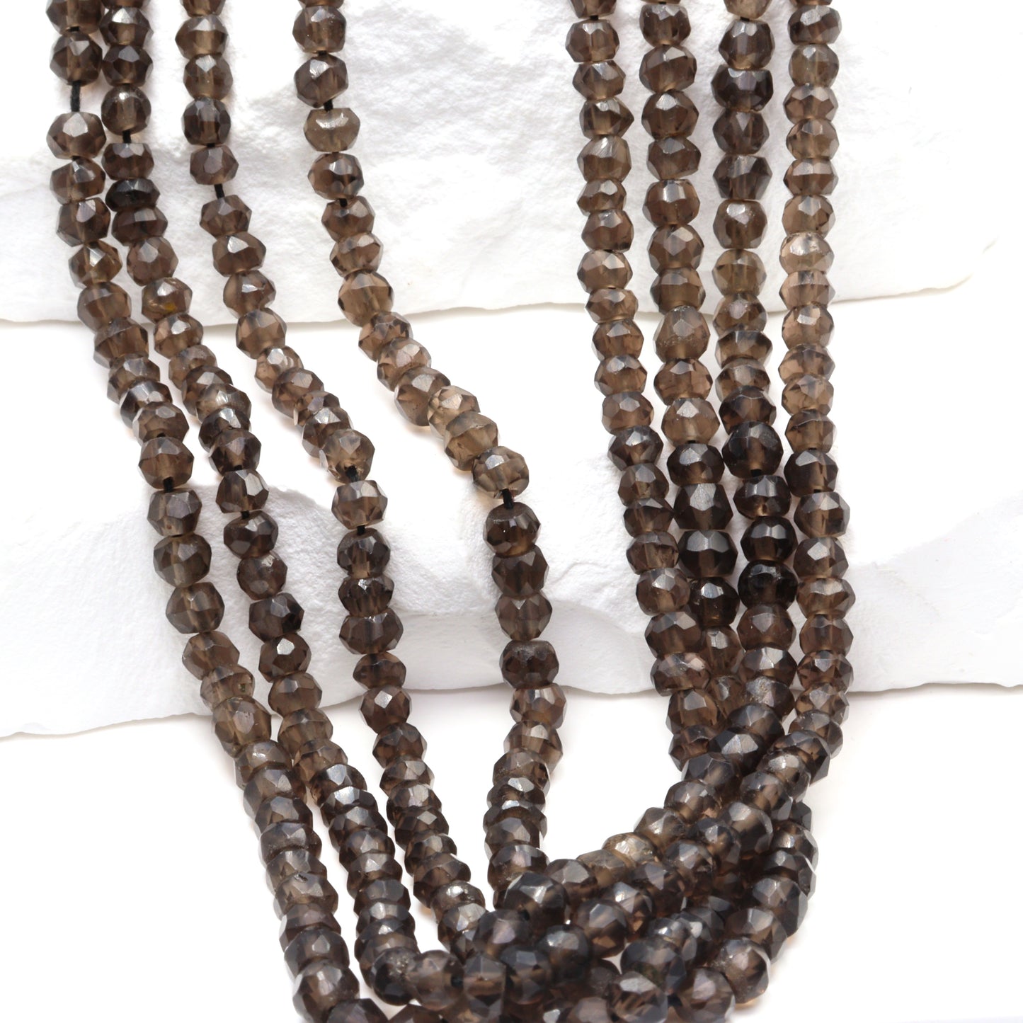 Dark Smoky Quartz 4mm Faceted Rondelles