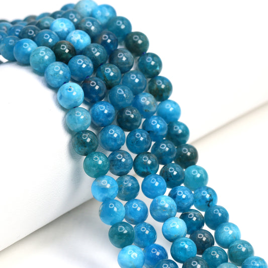 Neon Blue Apatite 6mm Smooth Rounds Bead Strand