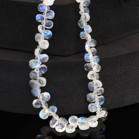AA Blue Rainbow Moonstone 6x4mm Faceted Pear Shaped Briolettes Bead Strand