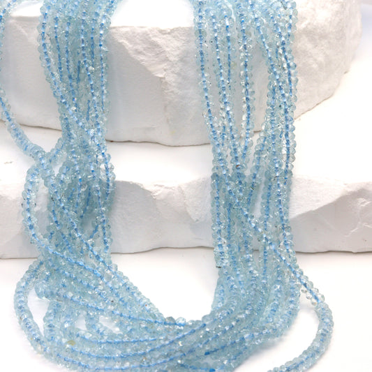 AA Blue Aquamarine 3mm Hand Faceted Rondelles Bead Strand