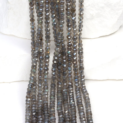 Coated Labradorite 3mm Faceted Rondelles Bead Strand