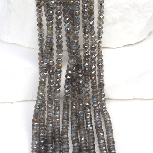 Coated Labradorite 3mm Faceted Rondelles Bead Strand