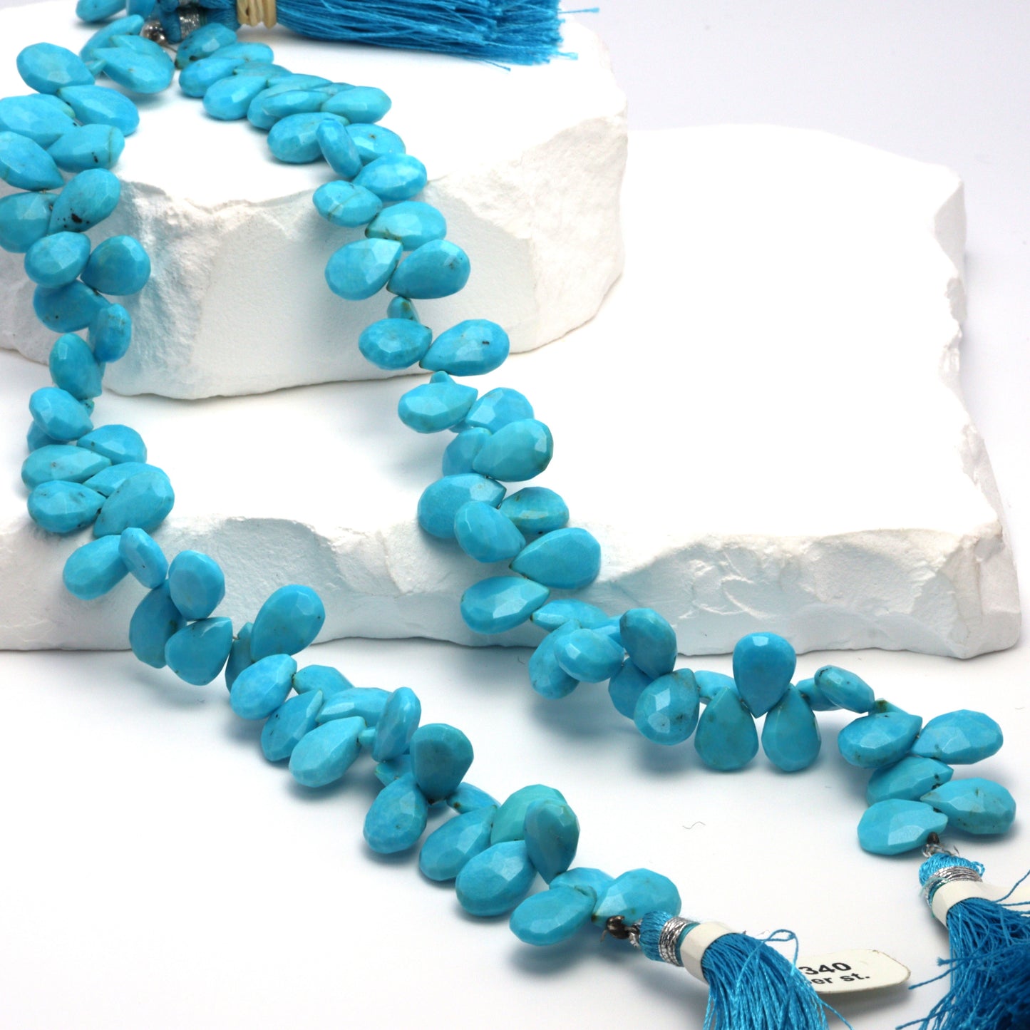 Natural Blue Turquoise 10x7mm Faceted Pear Shaped Briolettes Bead Strand