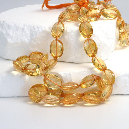 Yellow Citrine 14x10mm Faceted Ovals Bead Strand