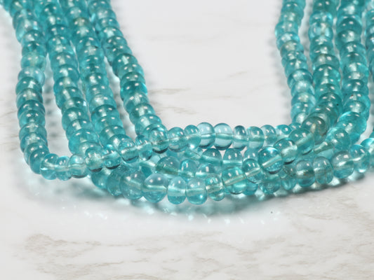 Sea Blue Apatite 4mm Smooth Rondelles Bead Strand