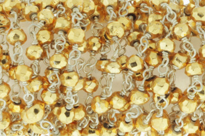 Gold Plated Pyrite 4mm Faceted Rondelles Rosary Chain Sterling Silver Wire Wrap Chain by the Foot