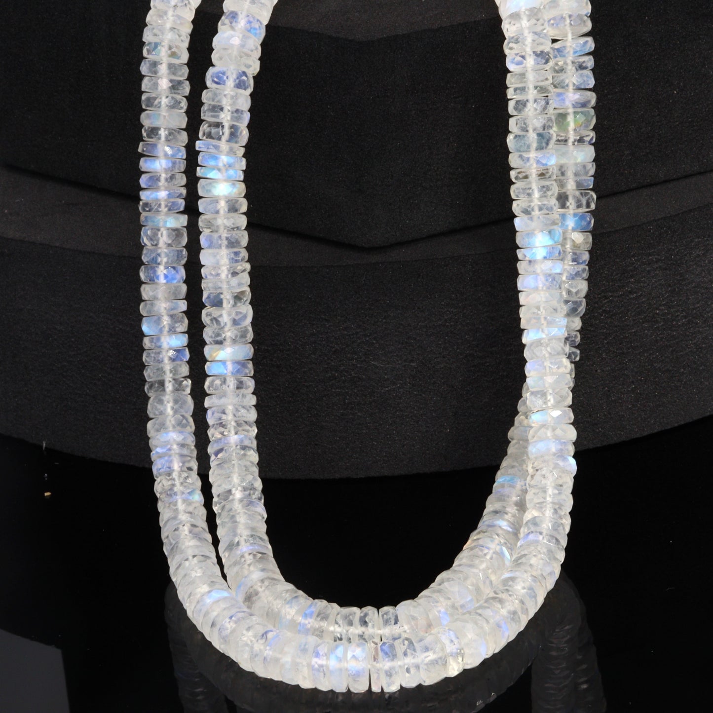 AA Blue Rainbow Moonstone 6mm Faceted Tires Bead Strand