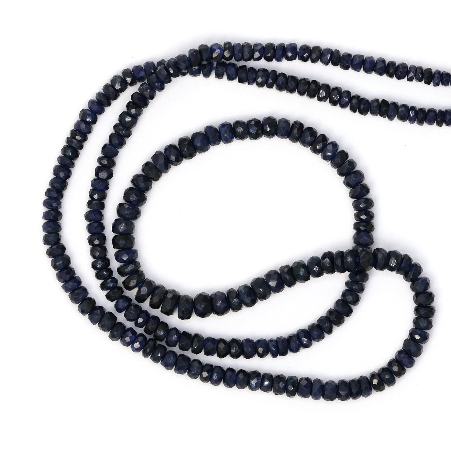 Dark Navy Blue Sapphire 2.5mm - 3.5mm Hand Faceted Rondelles Bead Strand