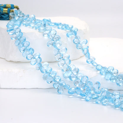 Sky Blue Topaz 8x5mm Faceted Pear Shaped Briolettes Bead Strand