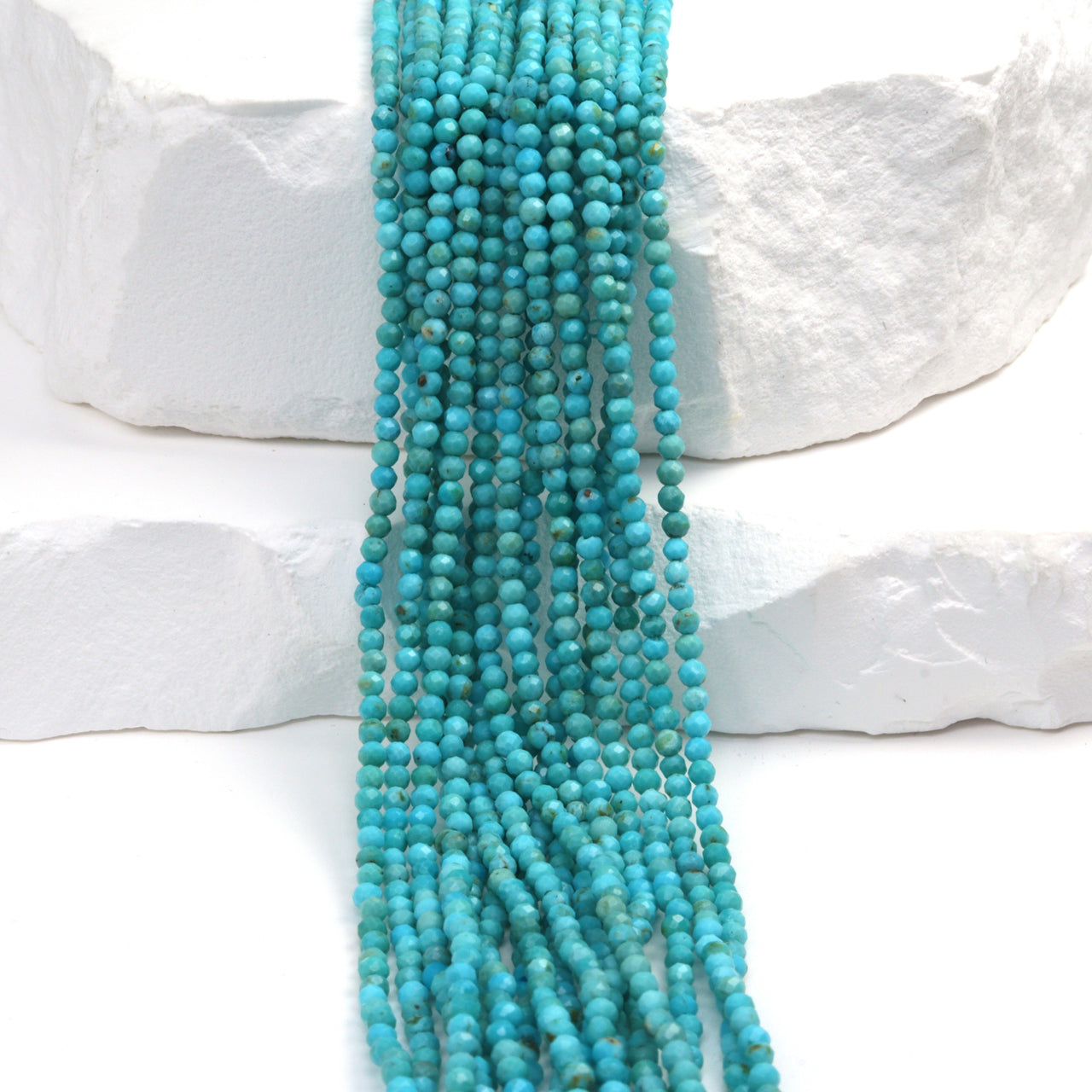 AAA Natural Blue Turquoise 2mm Faceted Rounds Bead Strand