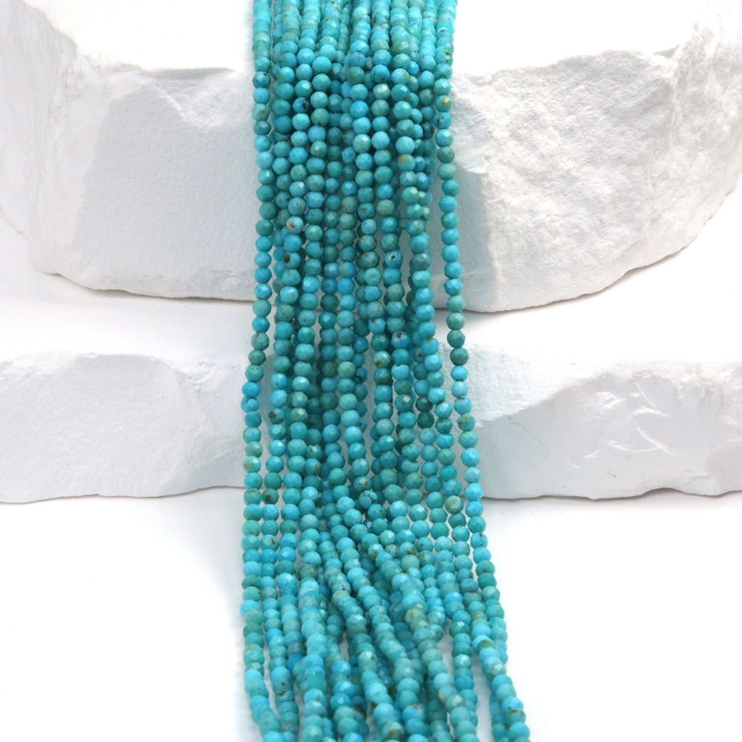 AAA Natural Blue Turquoise 2mm Faceted Rounds Bead Strand