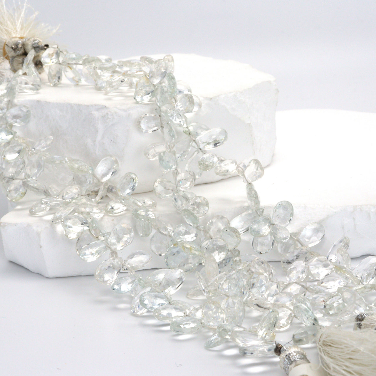 White Topaz 9x6mm Faceted Pear Shaped Briolettes Bead Strand