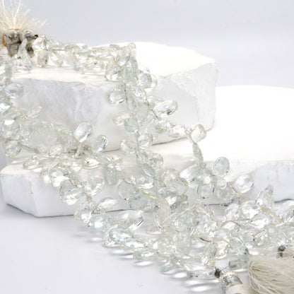 White Topaz 9x6mm Faceted Pear Shaped Briolettes Bead Strand