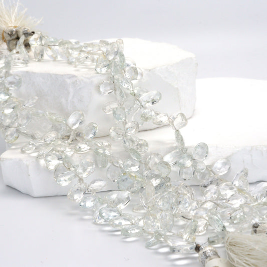 White Topaz 9x6mm Faceted Pear Shaped Briolettes Bead Strand