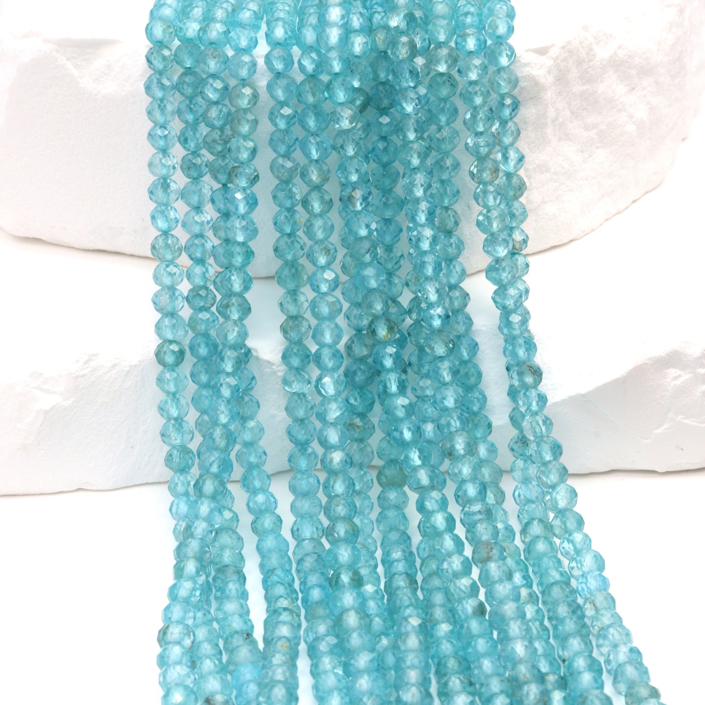 Sea Blue Apatite 4mm Faceted Rondelles Bead Strand