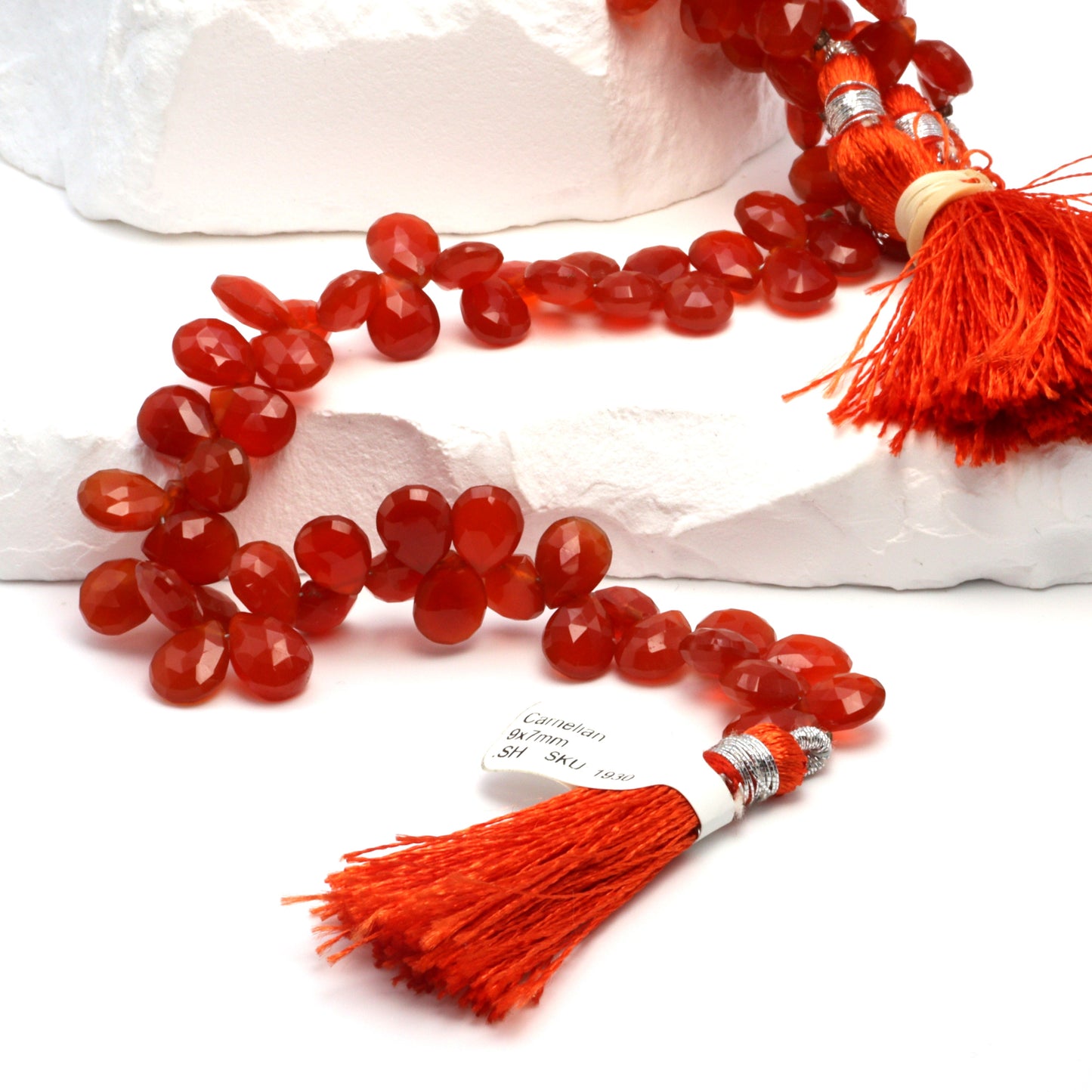 Burnt Orange Carnelian 9x7mm Faceted Pear Shaped Briolettes Bead Strand