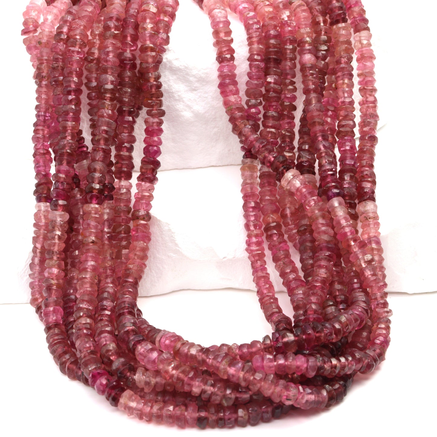 Ombre Pink Tourmaline 3.5mm Hand Faceted Rondelles Bead Strand