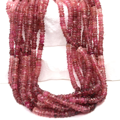 Ombre Pink Tourmaline 3.5mm Hand Faceted Rondelles Bead Strand