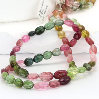 Watermelon Tourmaline 7x5mm Smooth Ovals Bead Strand