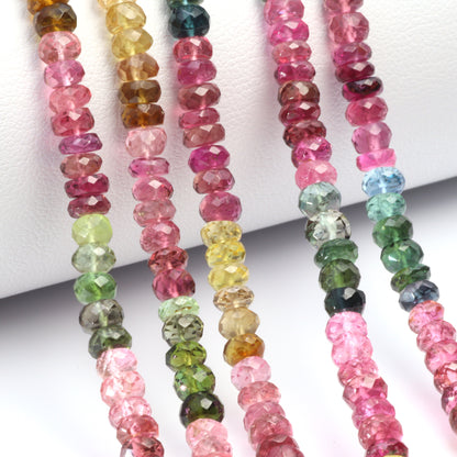 Watermelon Tourmaline 4.5mm Faceted Rondelles Bead Strand
