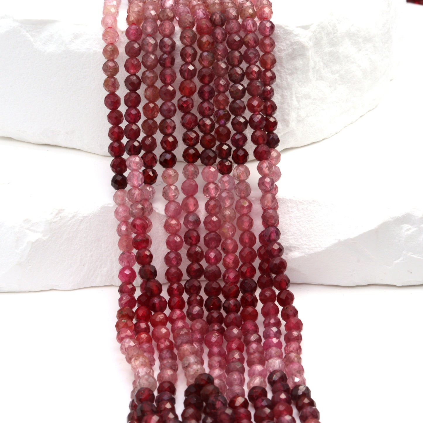 Ombre Pink and Red Spinel 3.5mm Faceted Rounds Bead Strand