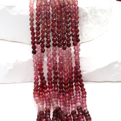 Ombre Pink and Red Spinel 3.5mm Faceted Rounds Bead Strand