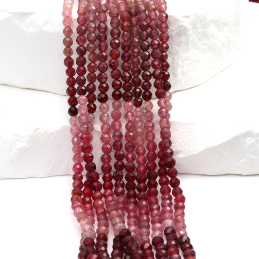 Ombre Pink and Red Spinel 3.5mm Faceted Rounds Bead Strand