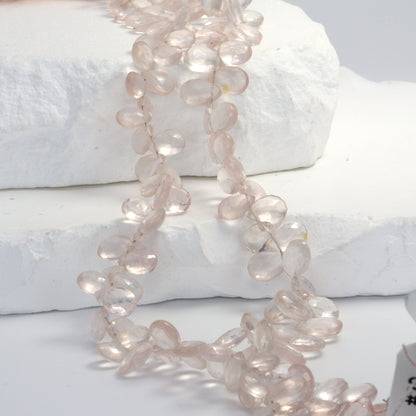 Pink Rose Quartz 7x5mm Faceted Pear Shaped Briolettes