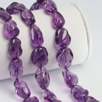 Purple Amethyst 10x8mm - 11x9mm Smooth Nuggets Bead Strand