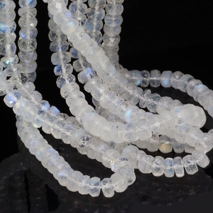 Blue Rainbow Moonstone 5mm Faceted Rondelles Bead Strand