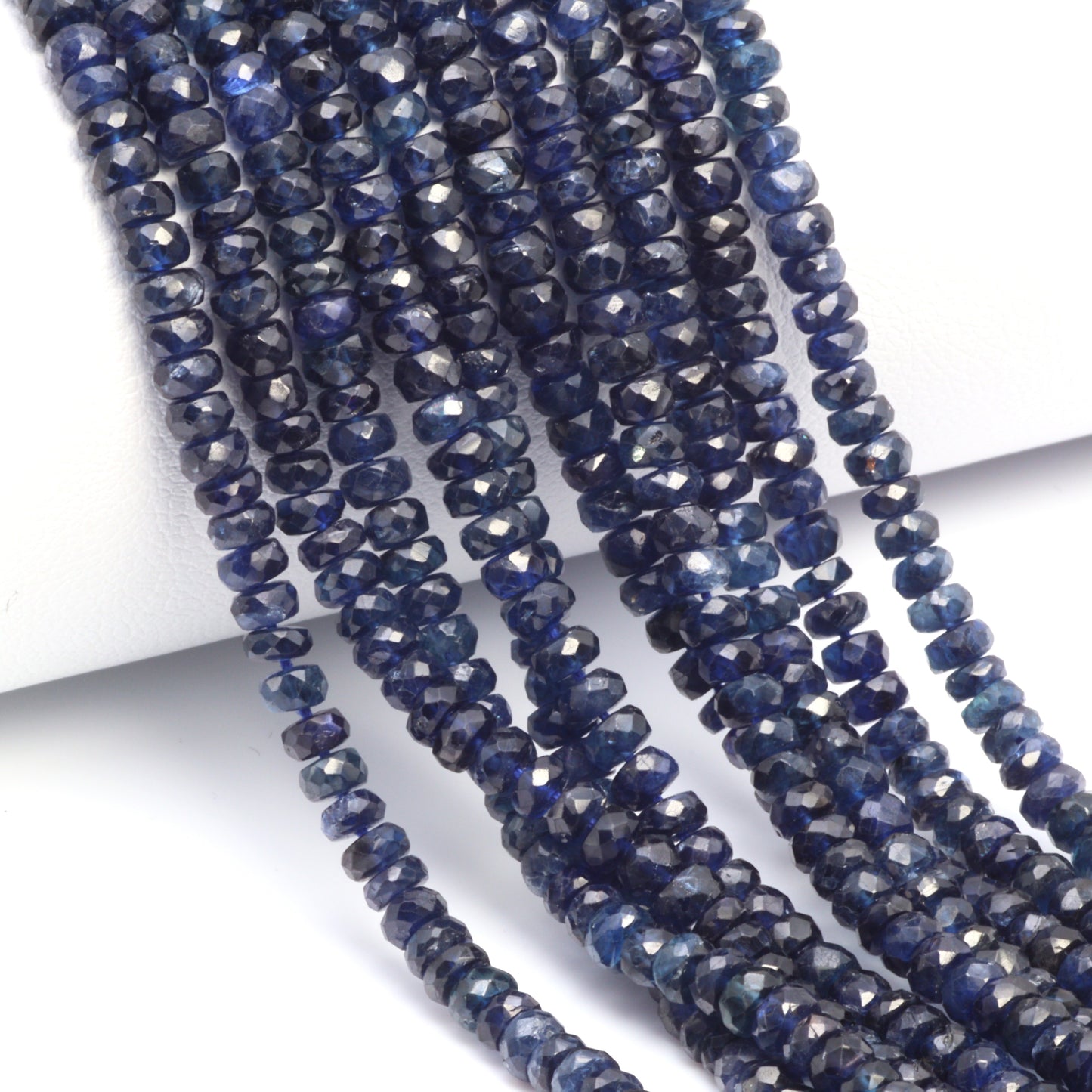 Deep Navy Blue Sapphire 3.5mm Hand Faceted Rondelles Bead Strand