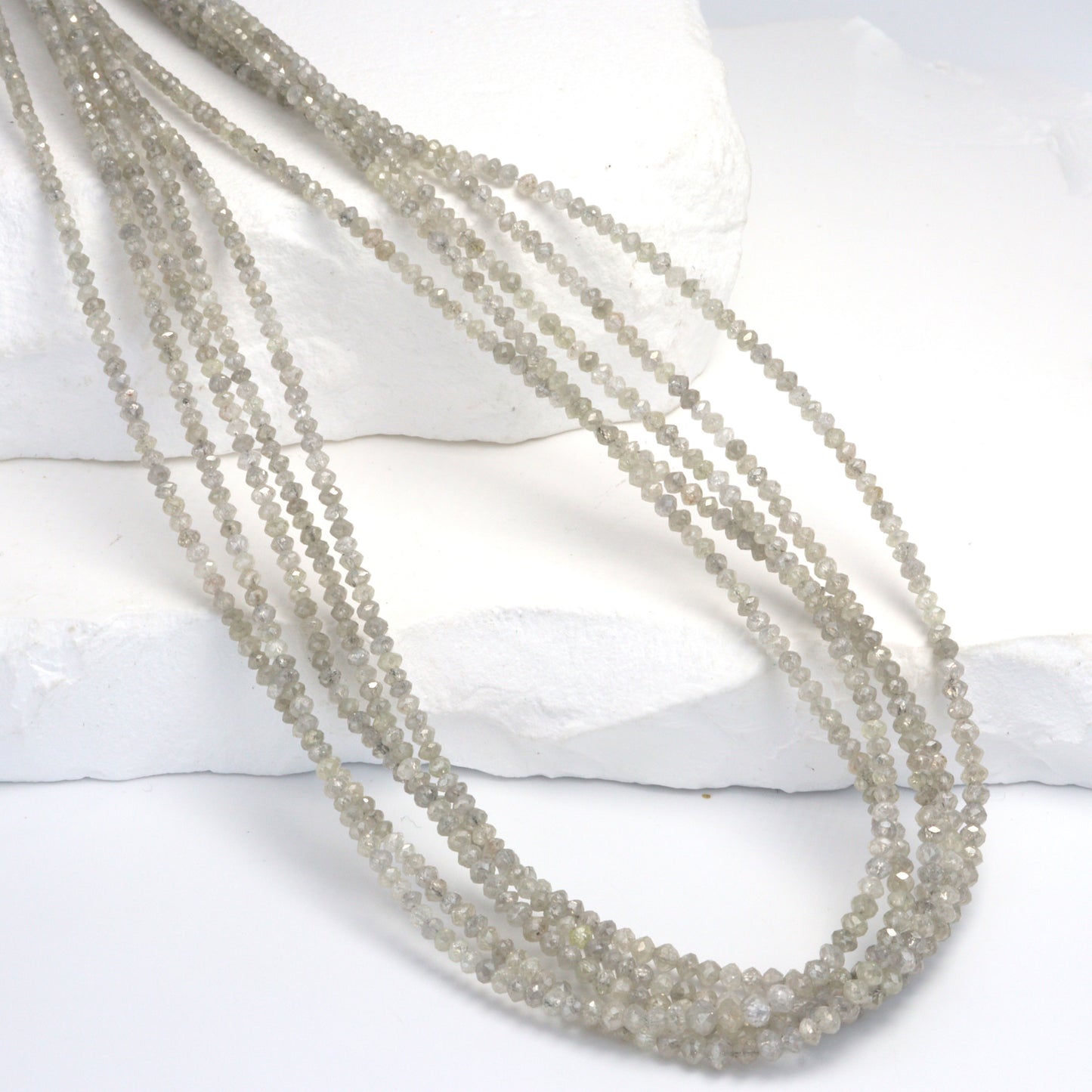 Gray Diamond 2mm - 2.7mm Hand Faceted Rondelles Bead Strand