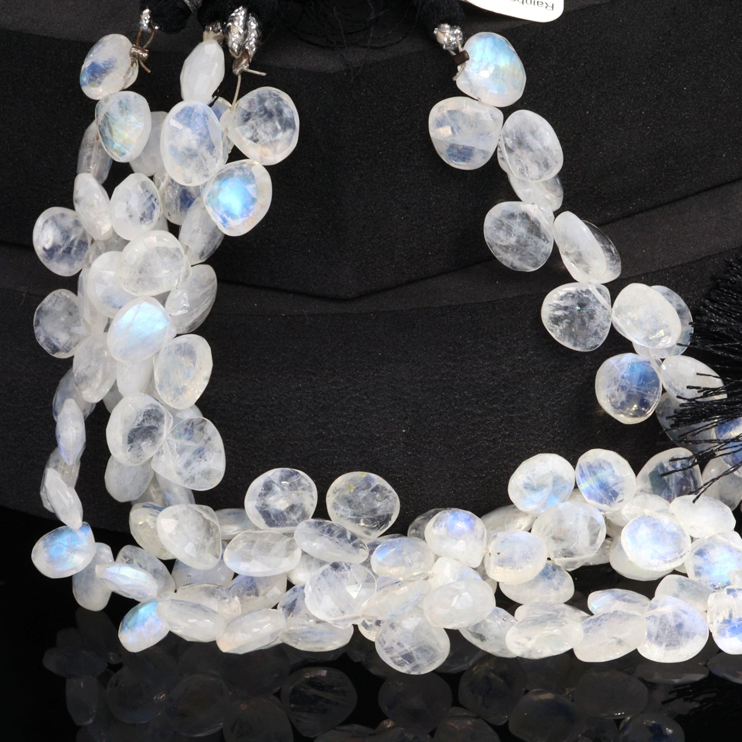 Blue Rainbow Moonstone 9mm Faceted Heart Shaped Briolettes Bead Strand