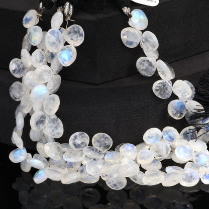 Blue Rainbow Moonstone 9mm Faceted Heart Shaped Briolettes Bead Strand