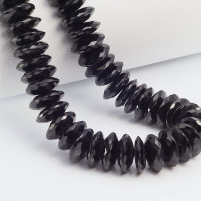 Black Spinel 12mm German Cut Faceted Rondelles