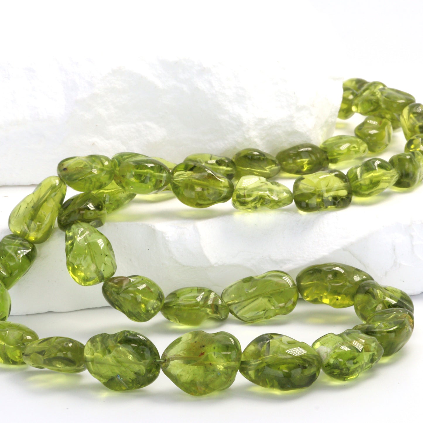 Green Peridot 10x8mm - 14x12mm Smooth Nuggets Bead Strand