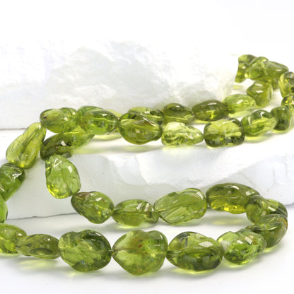 Green Peridot 10x8mm - 14x12mm Smooth Nuggets Bead Strand