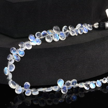 AAA Blue Rainbow Moonstone 7x5mm Faceted Pear Shaped Briolettes
