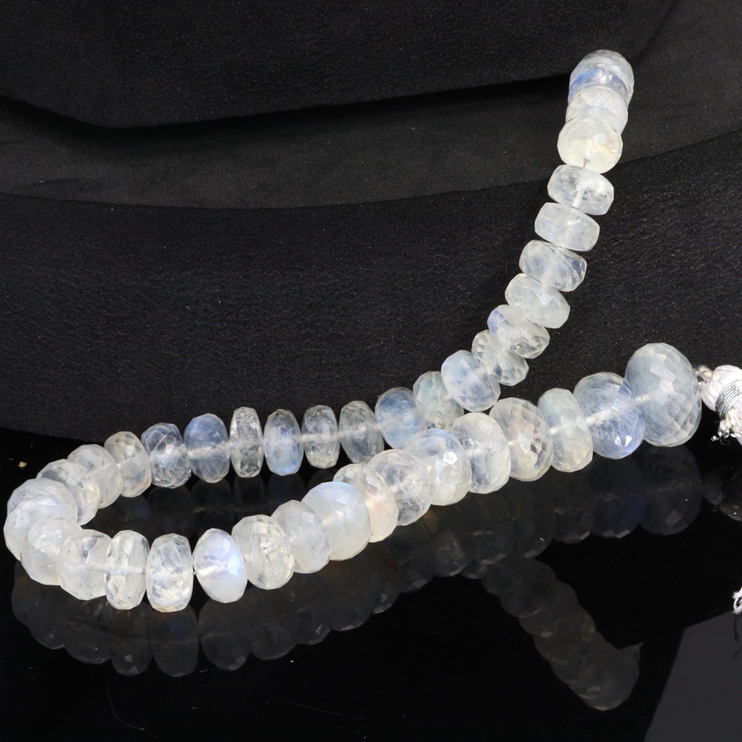 Blue Rainbow Moonstone 8mm - 10mm Faceted Rondelles Bead Strand