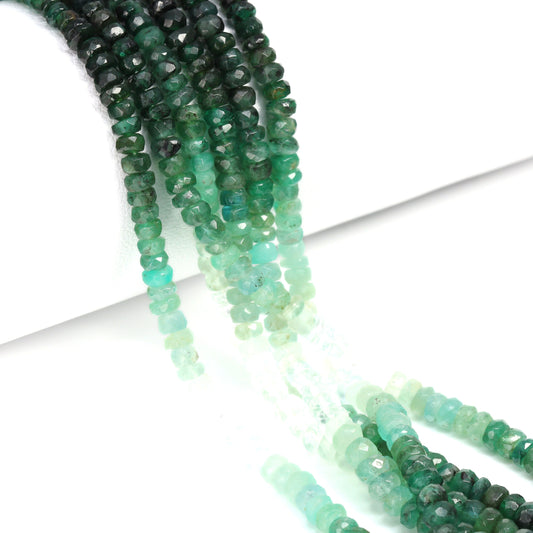 Ombre Green and White Emerald 3mm - 4mm Hand Faceted Rondelles Bead Strand