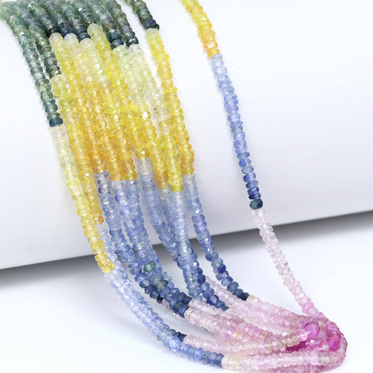Multi Sapphire 2.5mm Hand Faceted Rondelles Bead Strand