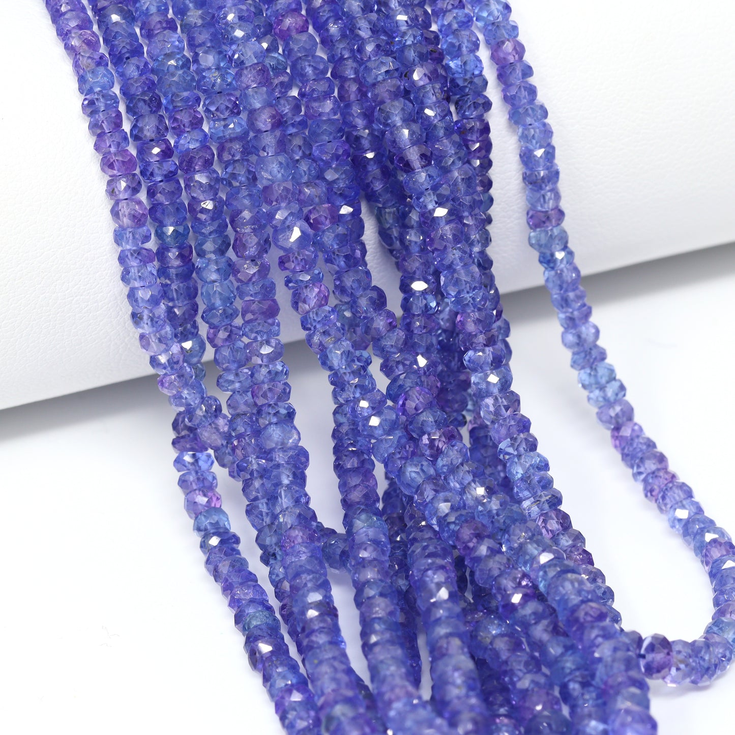 Blue Tanzanite 3mm – 5mm Hand Faceted Rondelles Bead Strand