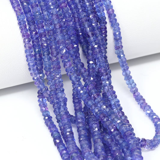 Blue Tanzanite 3mm – 5mm Hand Faceted Rondelles Bead Strand